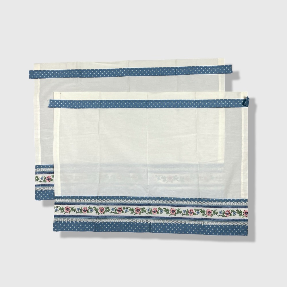 JC Penney Curtains Set Unisex Standard White Blue Floral Cottagecore‎ Vintage